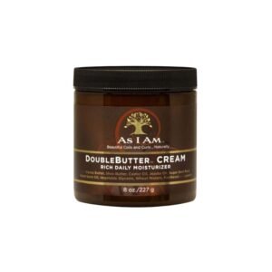 Pot de Crème hydratante Doublebutter Cream cheveux bouclés rêches et secs AS I AM, soin nourrissant au karité 227g